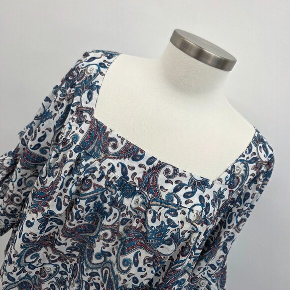 NWT Terra & Sky Peasant Top Paisley Print Ruffle Sleeve Plus 3X Blue Square Neck - Picture 5 of 15